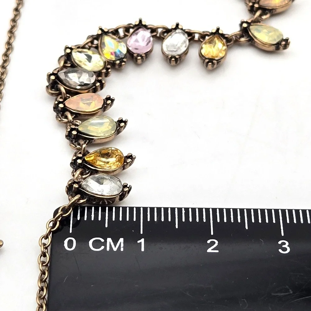 Brass Tone Multi Color‎ Crystal Teardrop Fringe Adjustable Necklace